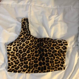 Shein one sleeve cheetah crop top